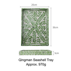 Natural shell craft product rectangular tray with elegant mosaic shell pattern, French chic decorative storage tray for home decor.