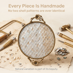 Artisan handmade shell decorative tray emphasizing craftsmanship and natural materials