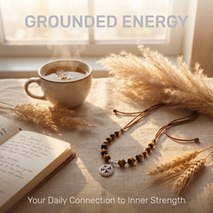 Adjustable Tiger Eye necklace showing positioning bead system