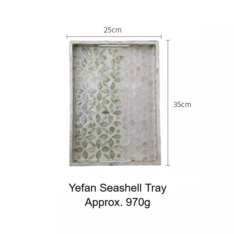 Green mosaic shell craft product tray with elegant rectangular shape, decorative tray for serving drinks or organizing small items.