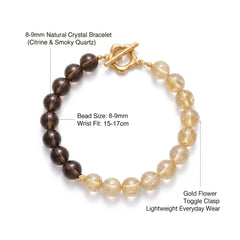 White background product image of citrine and smoky quartz crystal bracelet