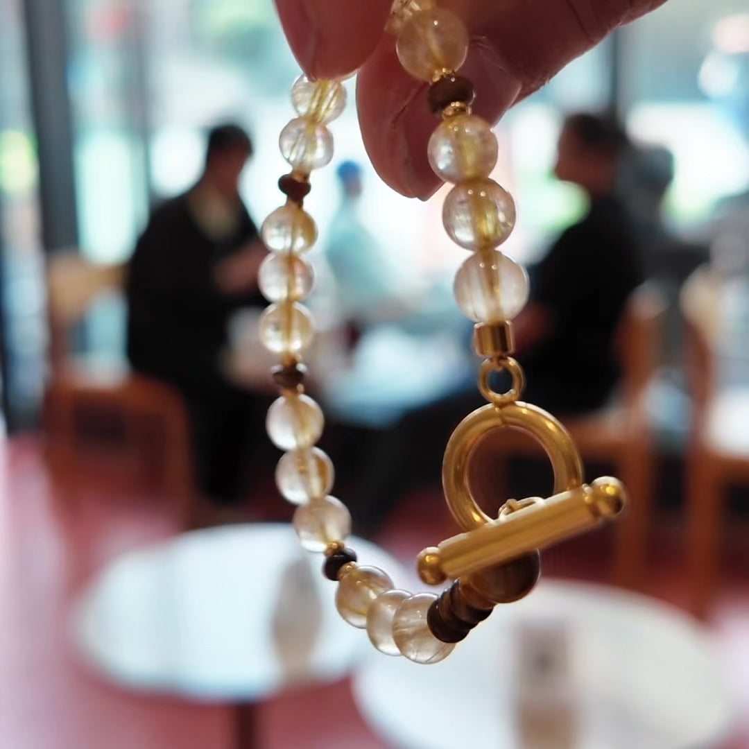 Golden Crystal Bracelet – Healing Natural Bead Bracelet 6-7mm with Gold Clasp for Calm Everyday Wear