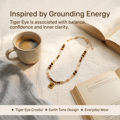 Tiger eye necklace lifestyle image inspired by grounding energy