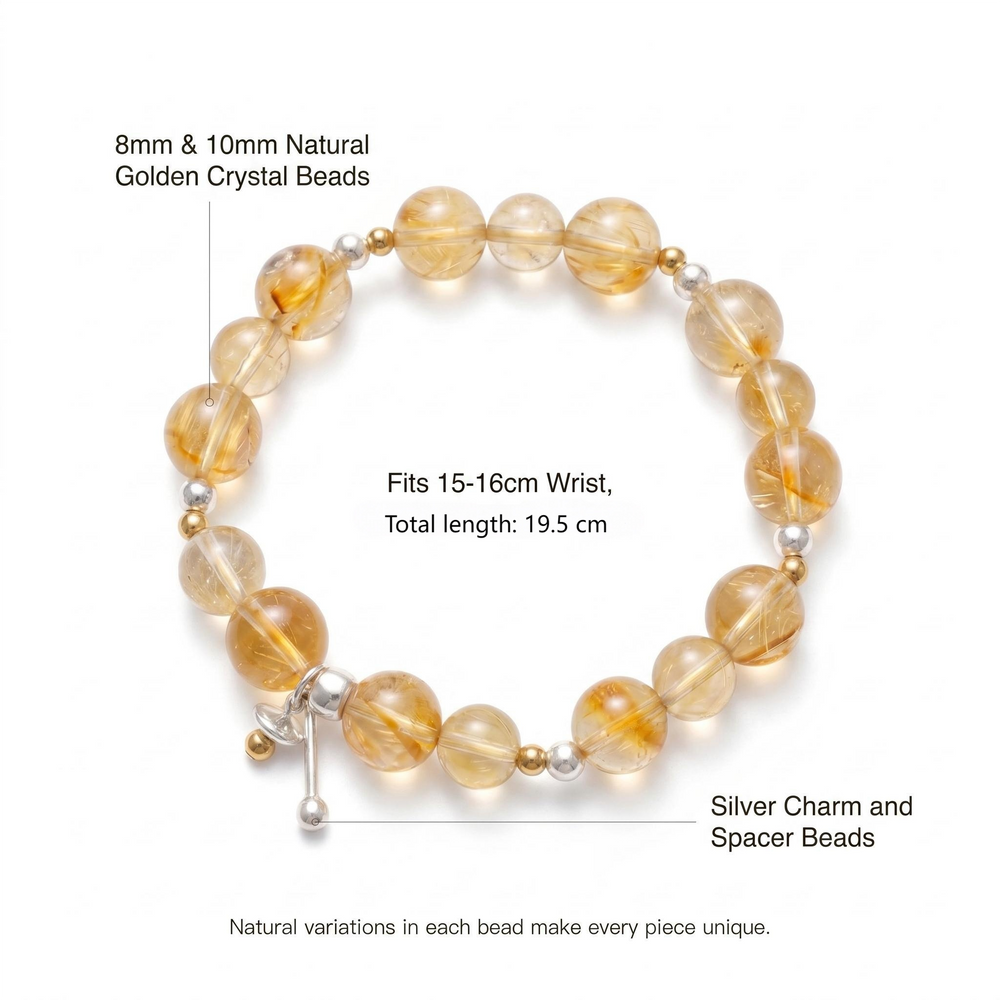 Yellow phantom quartz bracelet isolated on white background with S925 silver details